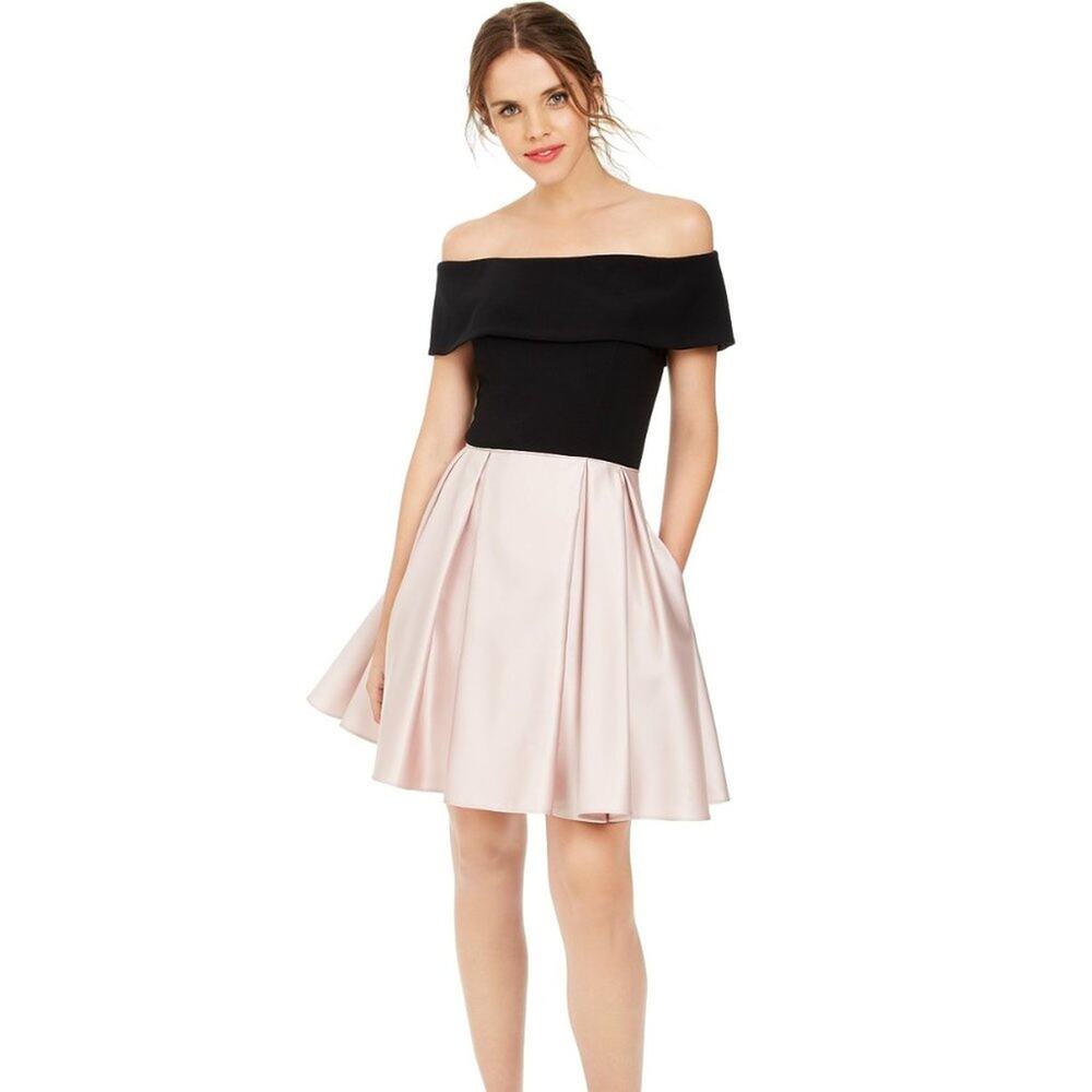Betsy & Adam Fit & Flare Dress Blush pink Off The Shoulder Strapless Size 6